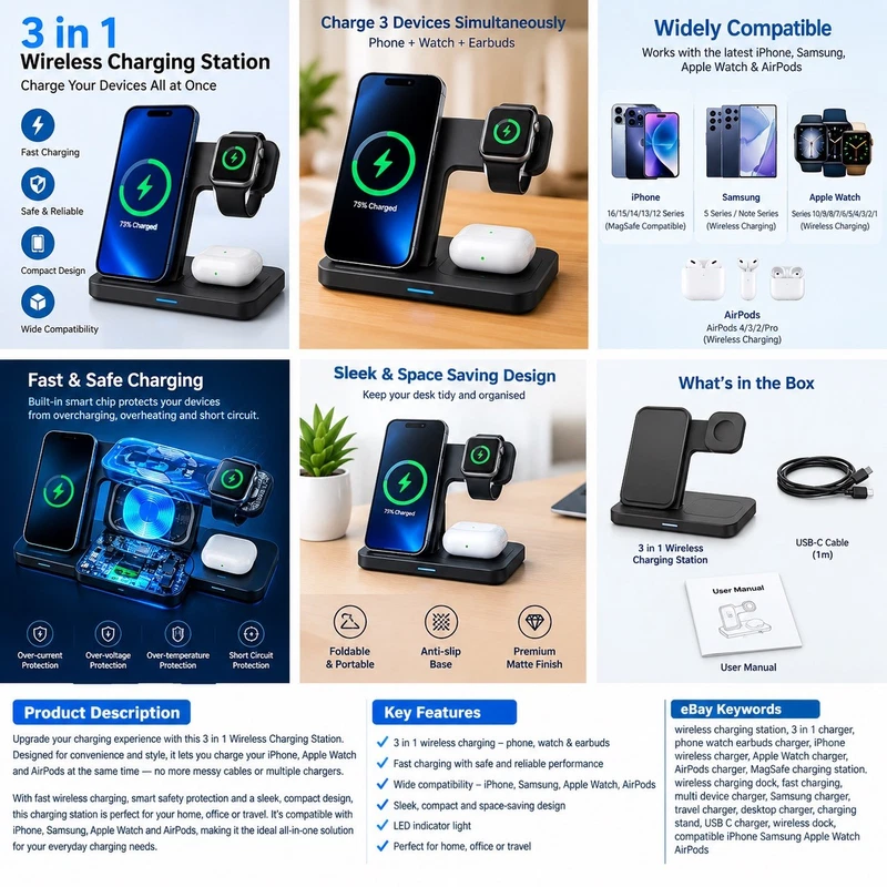 3-in-1 Fast Wireless Charger Dock MagSafe