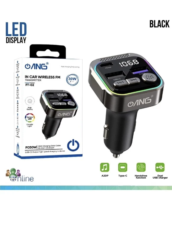 ANG FT-02 30W Car Charger with FM Transmitter Bluetooth 5.3