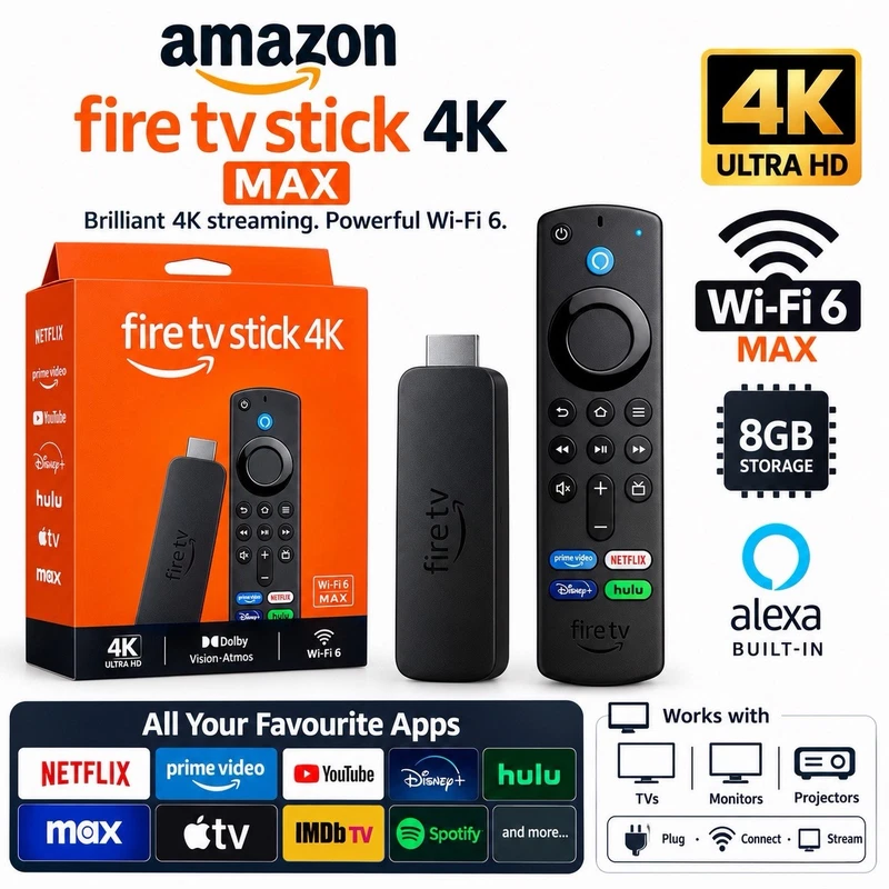 Fire TV Stick 4K Max Wi-Fi 6 Streaming Device 8GB