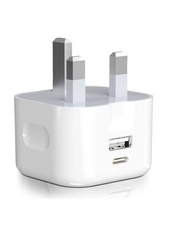 USB & Type-C Fast Charging Plug UK 20W