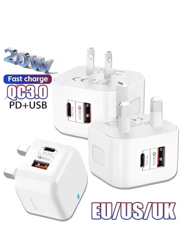 USB Wall Charger 2 Ports PD 20W USB-A & Type-C