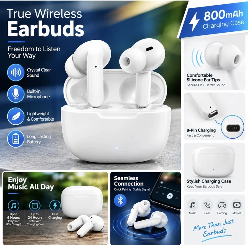 Wireless Bluetooth TWS Earphones for iPhone & Samsung