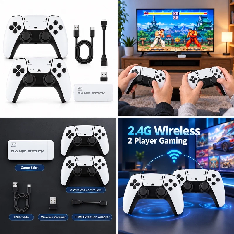 Wireless Retro Game Stick with 2 Controllers